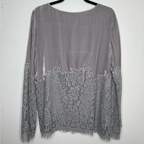 Sundance womens M velvet lace light gray tunic silk blend top Lagenlook fairy - Picture 7 of 9